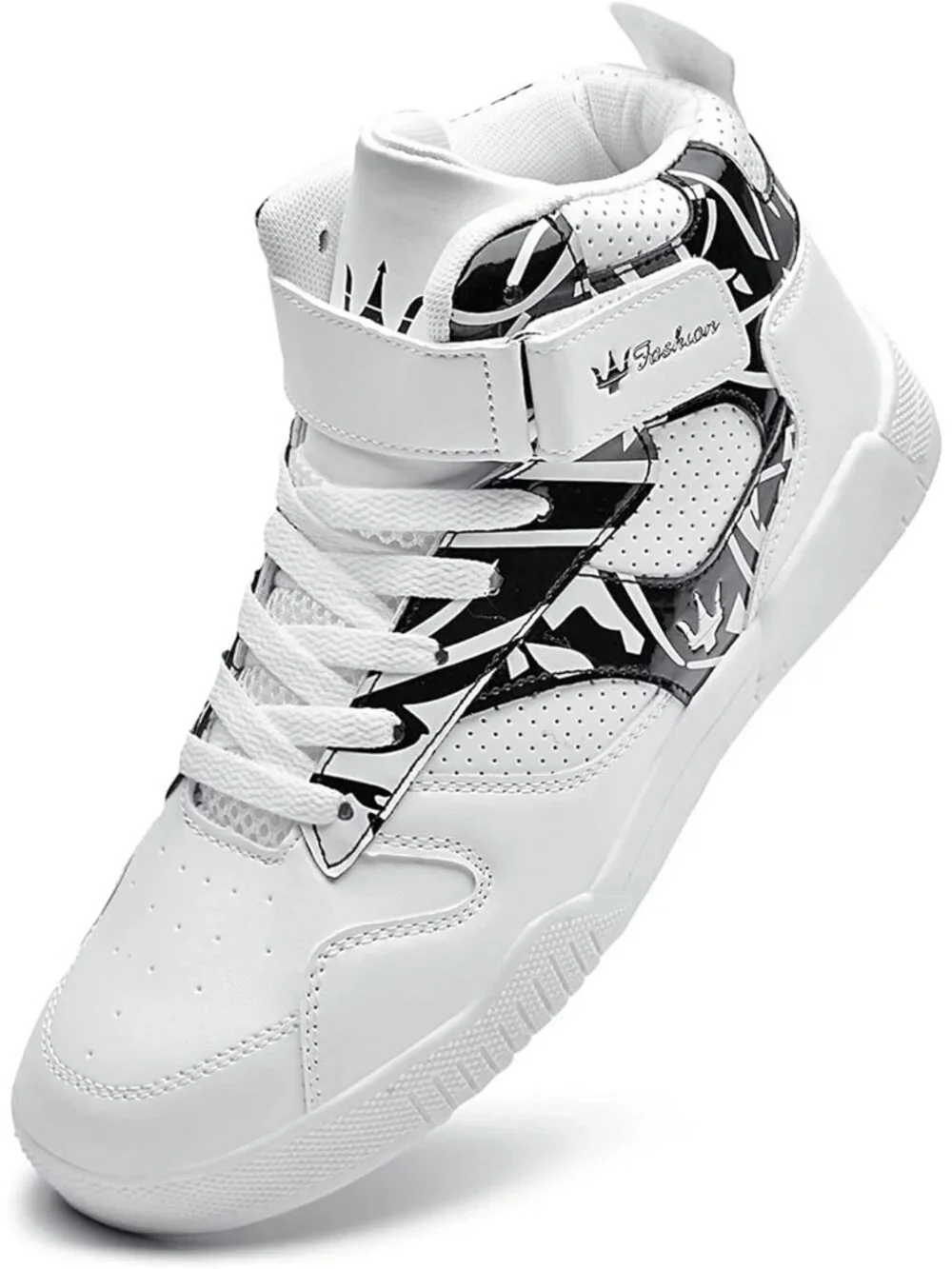 Womens White Black Tennis Shoes Casual Lace Up High Top Athletic Running Sneaker